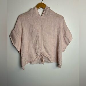 Suzy D London Sz S Italian 100% Linen Hoodie Blouse Top Lagenlook Natural peach